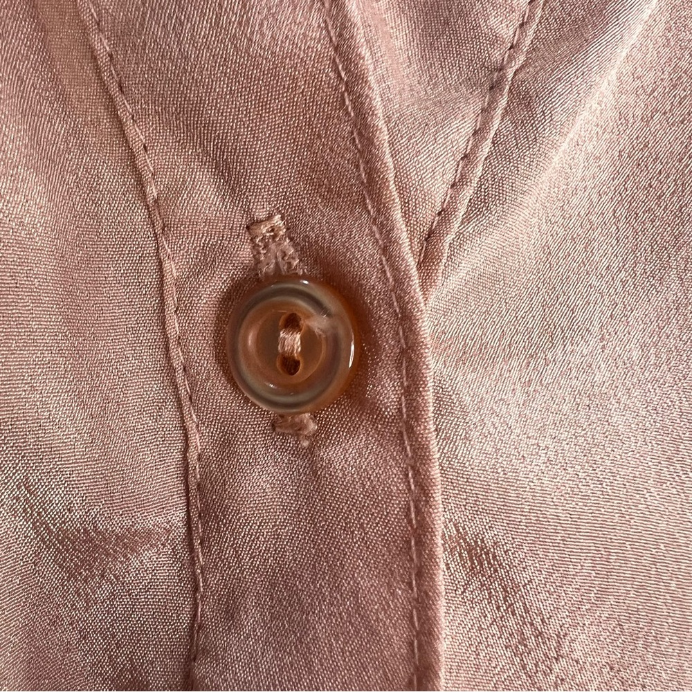 Vintage blush pink silky short puff sleeve smocked old money blouse S - Picture 11 of 13
